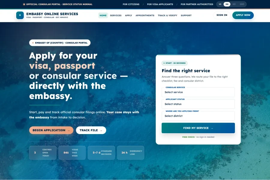 Embassy Portal - screenshot of work delivered by Futuristik