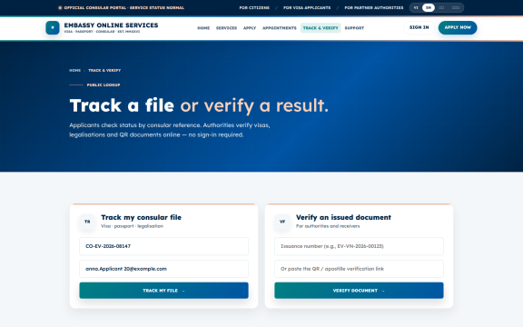 Embassy Portal: Track and verify