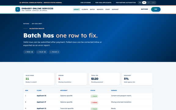 Embassy Portal: Batch validation
