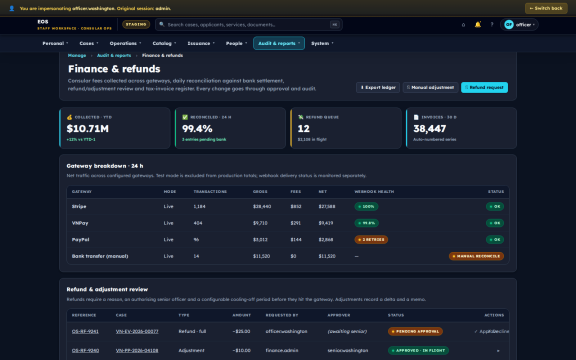 Embassy Portal: Finance refunds