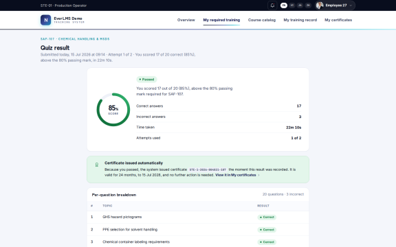 EverLMS: Quiz result