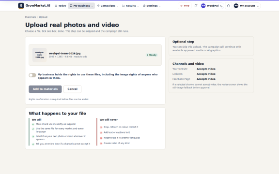 GrowMarket.AI: Upload real media