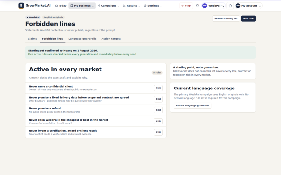 GrowMarket.AI: Forbidden lines