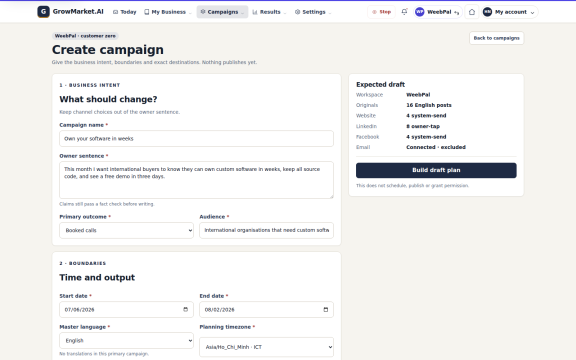 GrowMarket.AI: Campaign plan