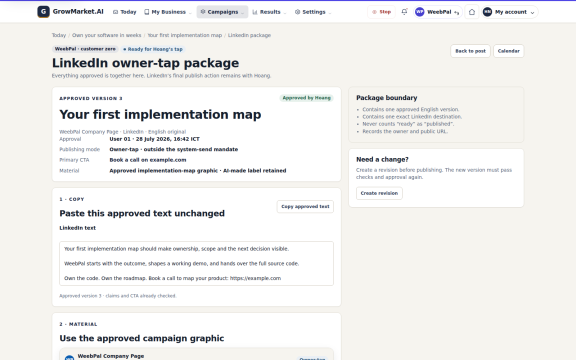 GrowMarket.AI: Owner tap publish