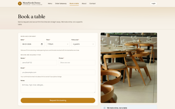 Menu Nerds: Table booking