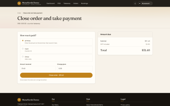 Menu Nerds: Close and pay