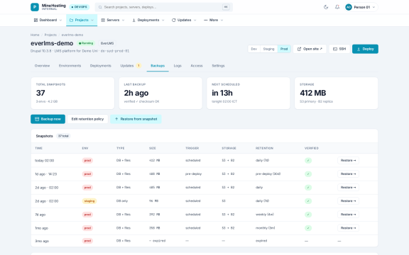 MineHosting: Backups