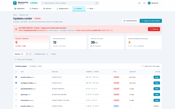 MineHosting: Updates centre