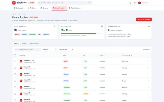 MineHosting: Users roles