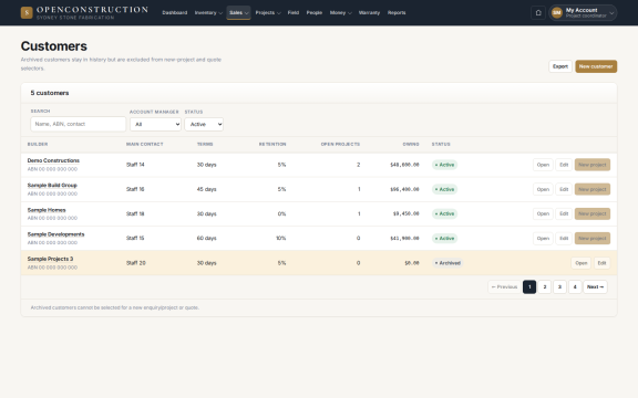 OpenConstruction: Customers