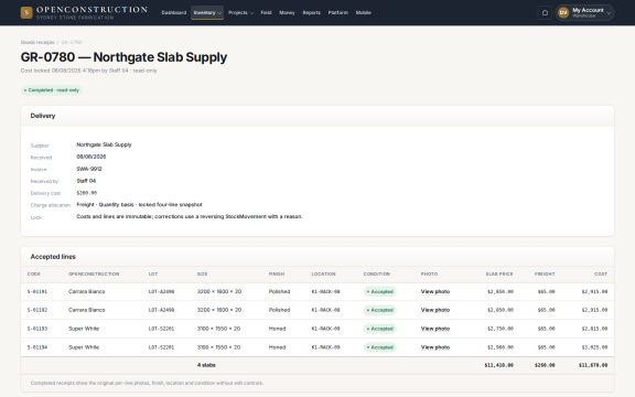 OpenConstruction: Goods receipt