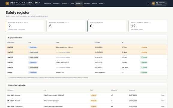 OpenConstruction: Safety register