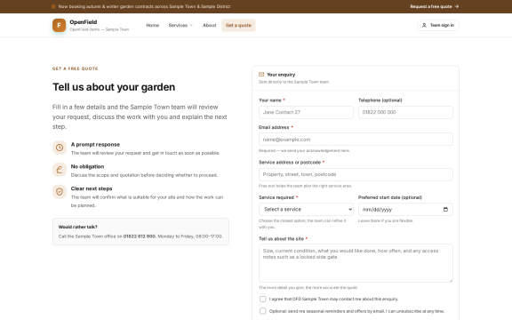 OpenField: Enquiry form