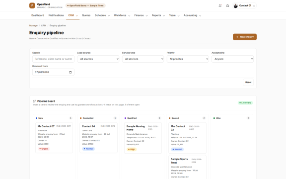 OpenField: Enquiry pipeline