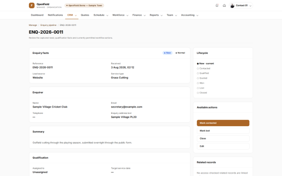OpenField: Enquiry detail