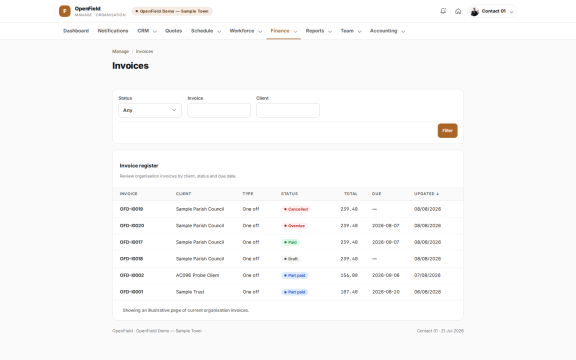 OpenField: Invoice register