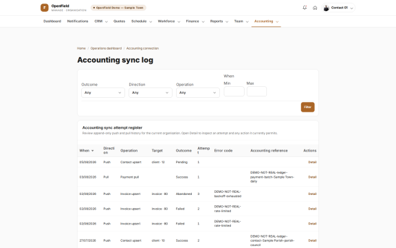 OpenField: Accounting sync log
