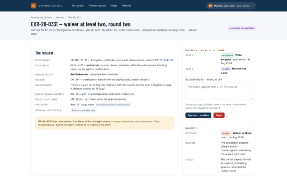 Shipment Control: Waiver